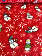 Christmas Snowman on Red Fleece Print Fabric 58”/60” Sold by the Yard