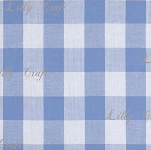 Gingham Checkered Poly Cotton 1 Inch Blue Fabric - Sold By The Yard - 57 58