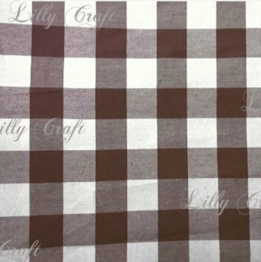 Gingham Checkered Poly Cotton 1 Inch Brown Fabric - Sold By The Yard - 57