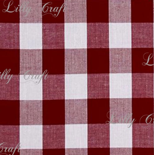 Gingham Checkered Poly Cotton 1 Inch Burgundy Fabric - Sold By The Yard - 57