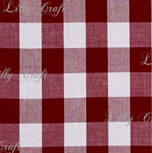 Gingham Checkered Poly Cotton 1 Inch Burgundy Fabric - Sold By The Yard - 57" / 58"
