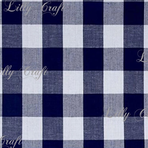 Gingham Checkered Poly Cotton 1 Inch Navy Blue Fabric - Sold By The Yard - 57