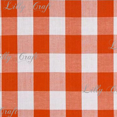 Gingham Checkered Poly Cotton 1 Inch Orange Fabric - Sold By The Yard - 57