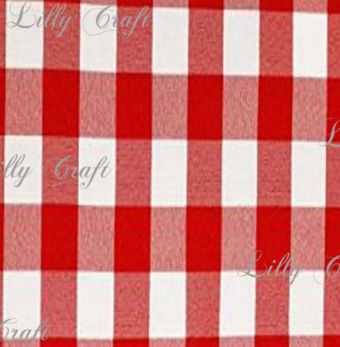 Gingham Checkered Poly Cotton 1 Inch Red Fabric - Sold By The Yard - 57