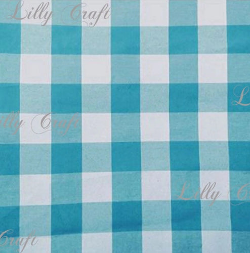 Gingham Checkered Poly Cotton 1 Inch Turquoise Fabric - Sold By The Yard - 57