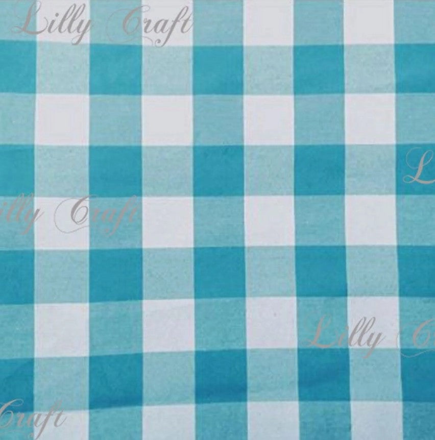 Gingham Checkered Poly Cotton 1 Inch Turquoise Fabric - Sold By The Yard - 57