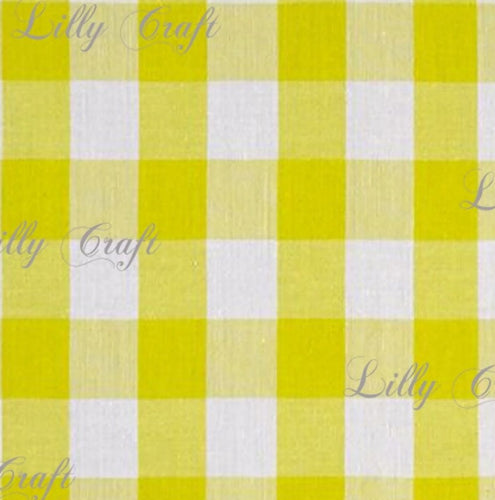 Gingham Checkered Poly Cotton 1 Inch Yellow Fabric - Sold By The Yard - 57 58