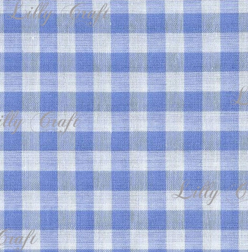 Gingham Checkered Poly Cotton 1/4 Inch Blue Fabric - Sold By The Yard - 57