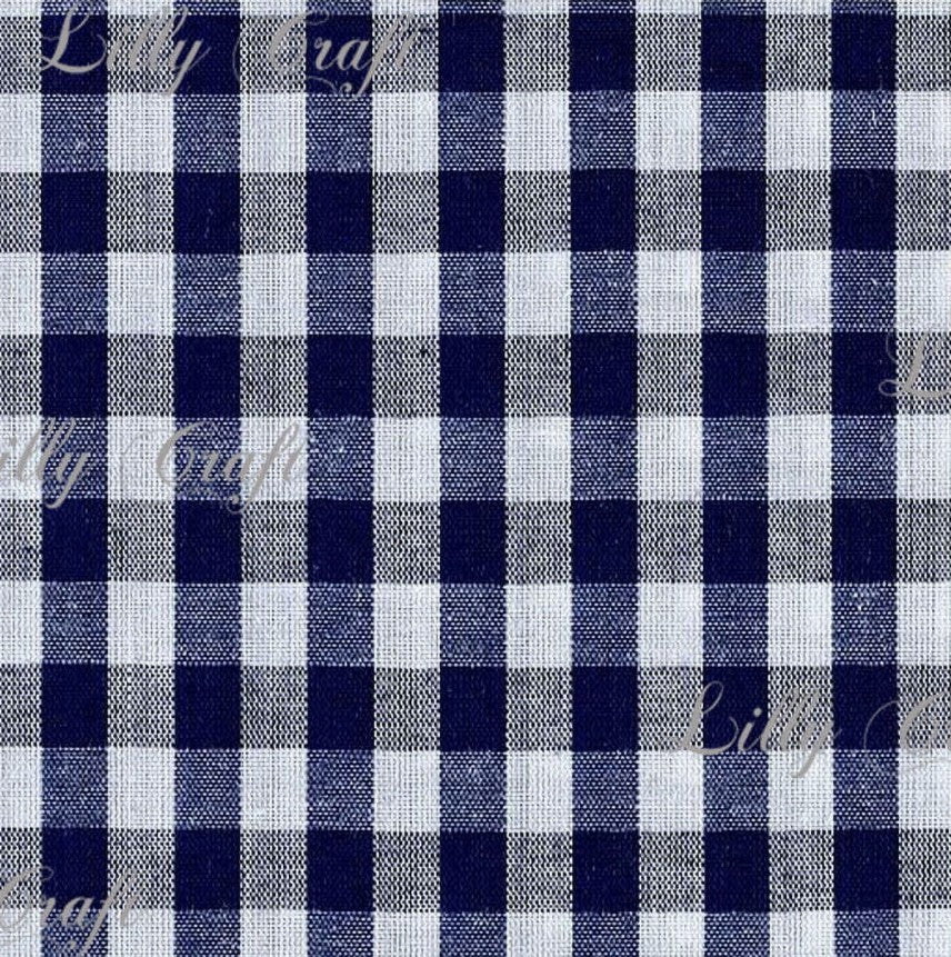 Gingham Checkered Poly Cotton 1/4 Inch Navy Fabric - Sold By The Yard - 57