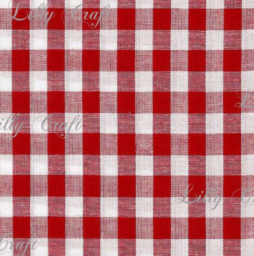 Gingham Checkered Poly Cotton 1/4 Inch Red Fabric - Sold By The Yard - 57