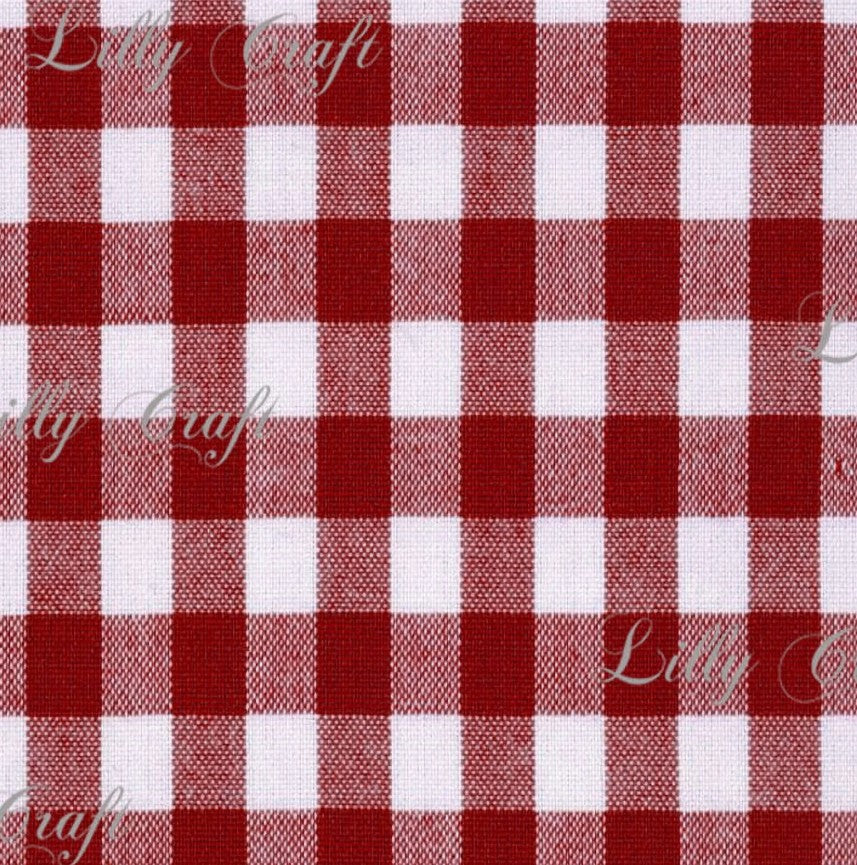 Gingham Checkered Poly Poplin 1 Inch Burgundy Fabric - Sold By The Yard - 57