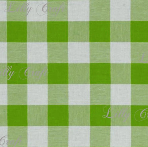Gingham Checkered Poly Poplin 1 Inch Lime Green Fabric - Sold By The Yard - 57