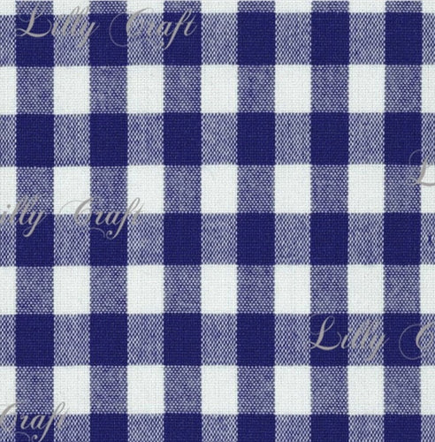 Gingham Checkered Poly Poplin 1 Inch Navy Blue Fabric - Sold By The Yard - 57