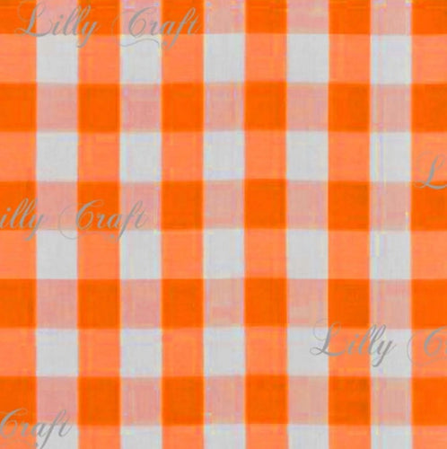 Gingham Checkered Poly Poplin 1 Inch Orange Fabric - Sold By The Yard - 57