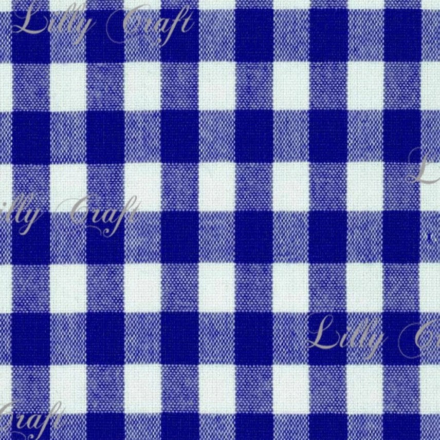 Gingham Checkered Poly Poplin 1 Inch Royal Blue Fabric - Sold By The Yard - 57