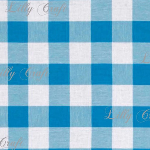 Gingham Checkered Poly Poplin 1 Inch Turquoise Fabric - Sold By The Yard - 57