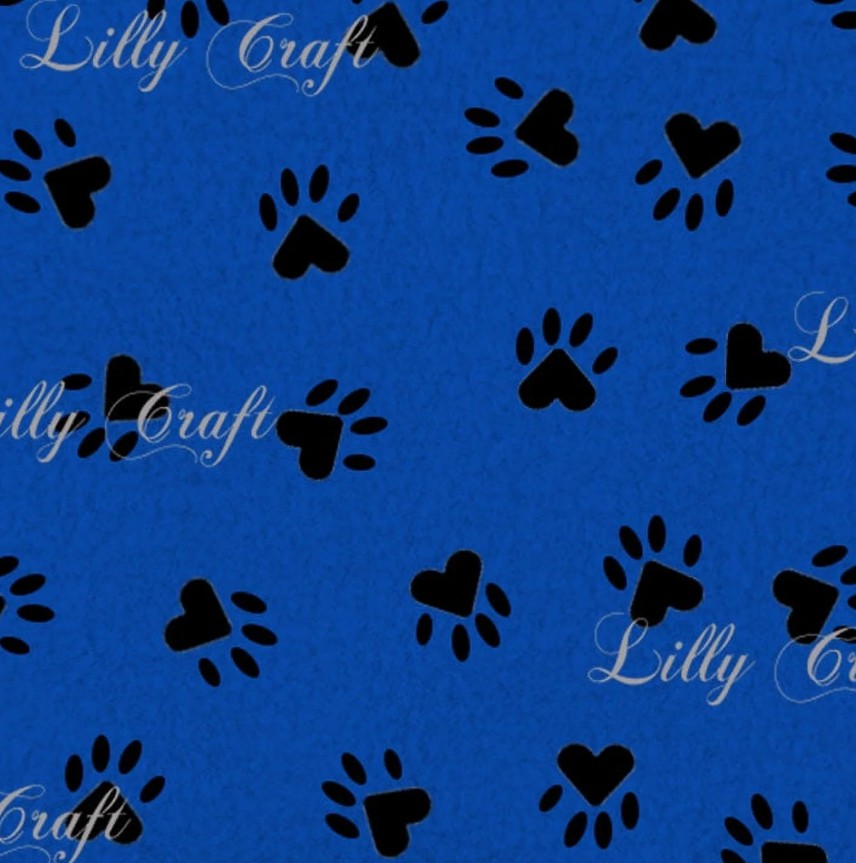 Lilly Craft Black DOG Paw Print on Royal Blue Fleece Anti-Pill FABRIC 58-60