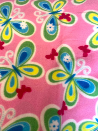 Lilly Craft Butterflies on Pink Fleece Print Fabric is 58”/60” Wide and Sold by the Yard