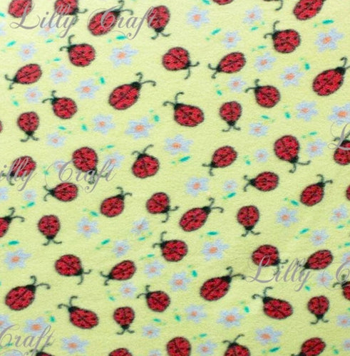 Lilly Craft Lady Bugs on Light Yellow Fleece Anti-Pill Fabric 58-60