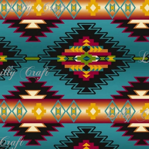 Lilly Craft Native Stripe Turquoise Tribal Print Fleece Anti-Pill FABRIC 58-60