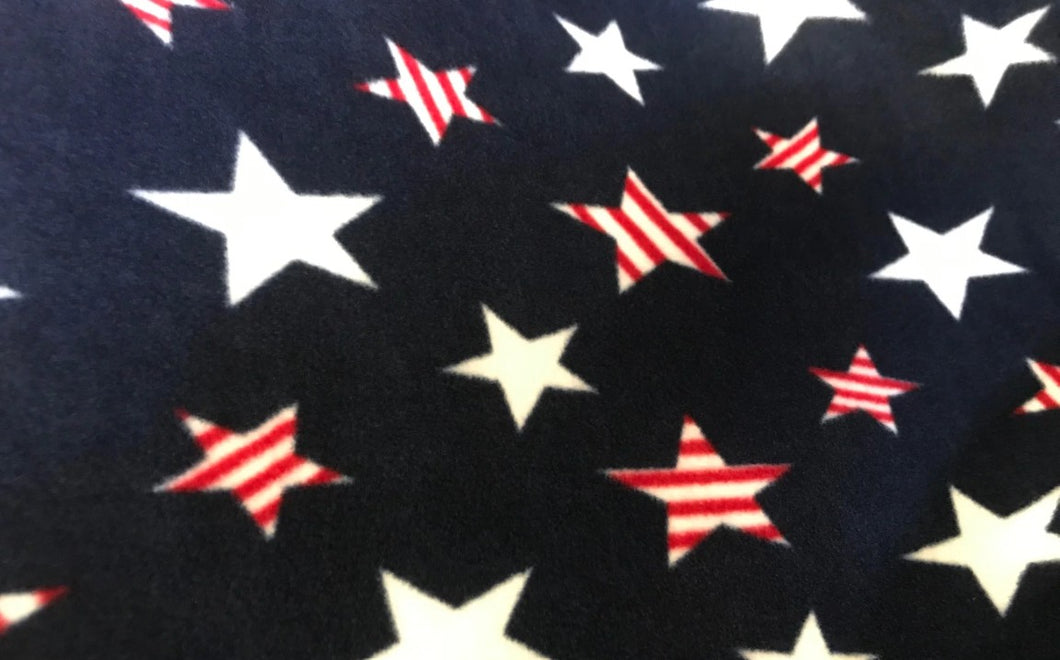 Lilly Craft Patriotic Multi-Color Stars on Navy Fleece Fabric Is 58” / 60” Wide and Sold by the Yard