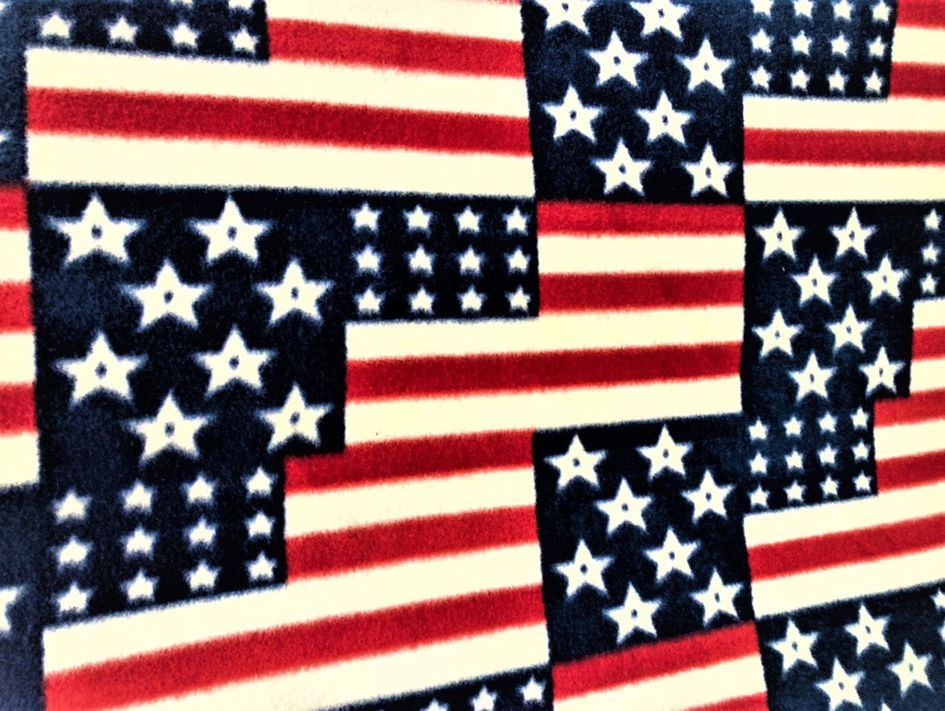 Lilly Craft Patriotic Stars and Stripes on Navy Fleece Fabric Is 58” / 60” Wide and Sold by the Yard