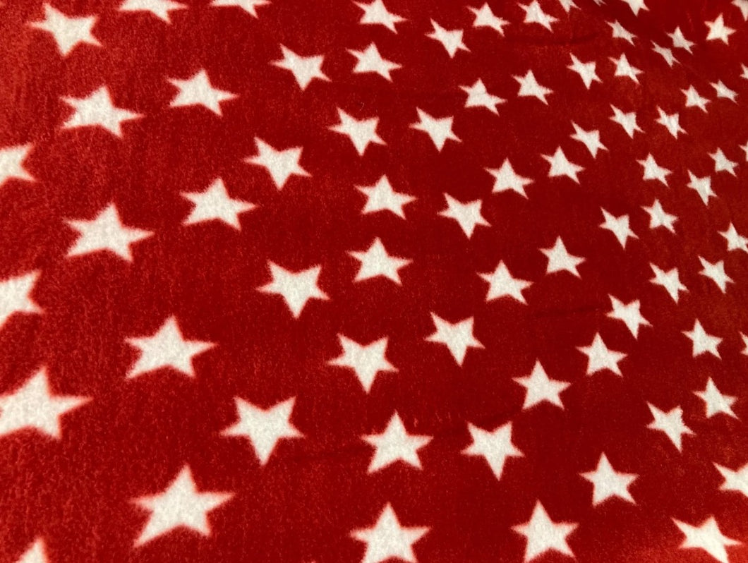 Lilly Craft Patriotic White Stars on Red Fleece Fabric 58” / 60” Wide and Sold by the Yard