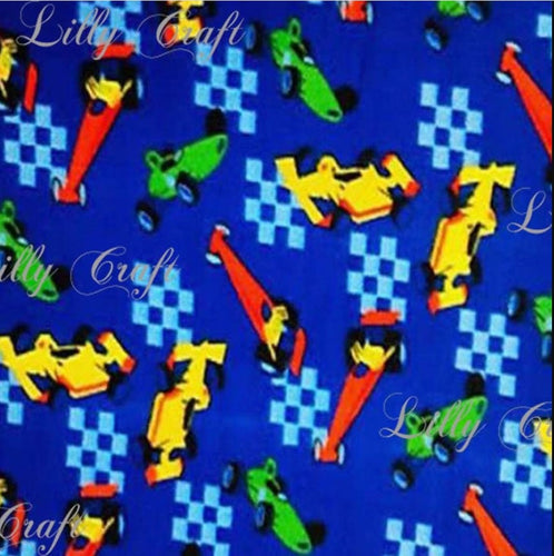 Lilly Craft Race Cars on Blue Fleece Anti-Pill FABRIC 58-60
