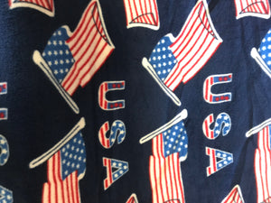 Lilly Craft Patriotic Flags and USA on Navy Fleece Fabric is 58"/60" wide and Sold by the Yard