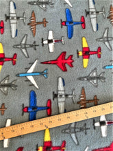 Lilly Craft Airplanes on Gray Print Fleece Fabric 58-60" Wide and Sold by the Yard