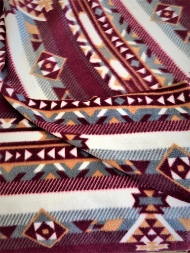 Lilly Craft Southwest Aztec Burgundy Tribal Print Fleece Anti-Pill FABRIC 58-60