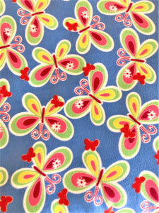 Lilly Craft Butterflies on Blue Fleece Print Fabric is 58-60" Wide and Sold by the Yard