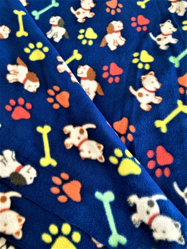 Lilly Craft Puppies and Bones on Blue Print Fleece Anti-Pill FABRIC 58-60