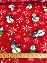 Christmas Snowman on Red Fleece Print Fabric 58”/60” Sold by the Yard