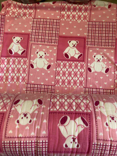 Teddy Bears Print on Pink Fleece Fabric 58”/60” Wide and Sold by the Yard
